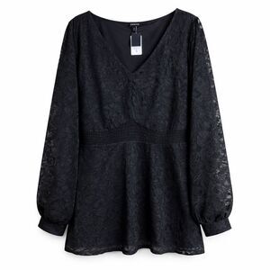 Torrid Deep Black Lace Peplum Babydoll Top 5X Long Sleeve NWT